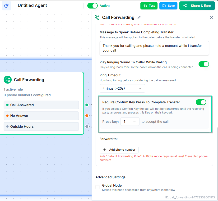 Call Forwarding Node | Documentation