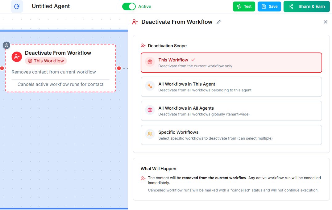 Deactivate from Workflow Node | Documentation