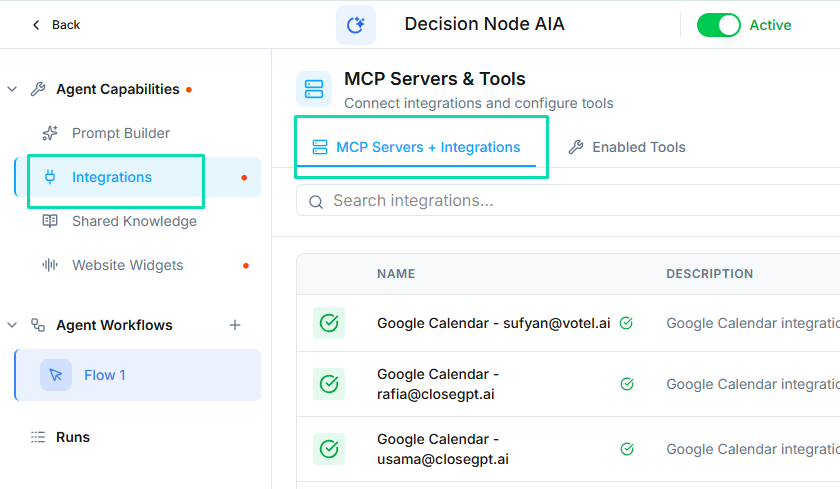 Integrations and MCP Tools | Documentation