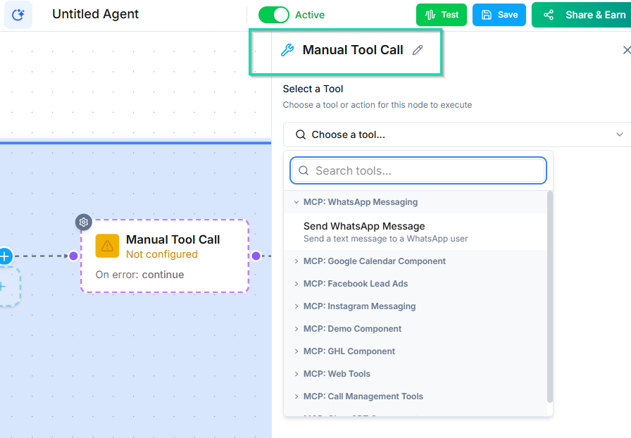 Manual Tool Call Node | Documentation