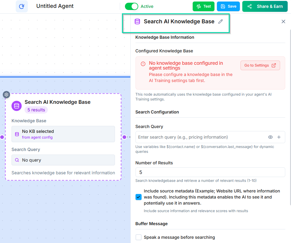 Search AI Knowledge Base Node | Documentation